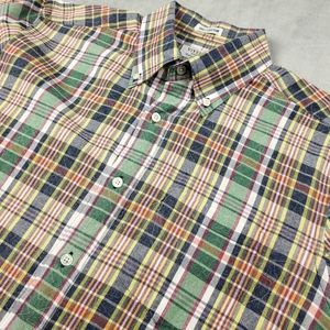 Viyella Shirt Mens Large Madras Plaid Tartan Button Down Multicolor Short Sleeve